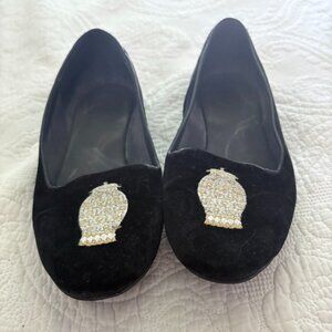 Jack Rogers Black Velvet Smoking Loafers w/ Gold Ginger Jar | Size 10